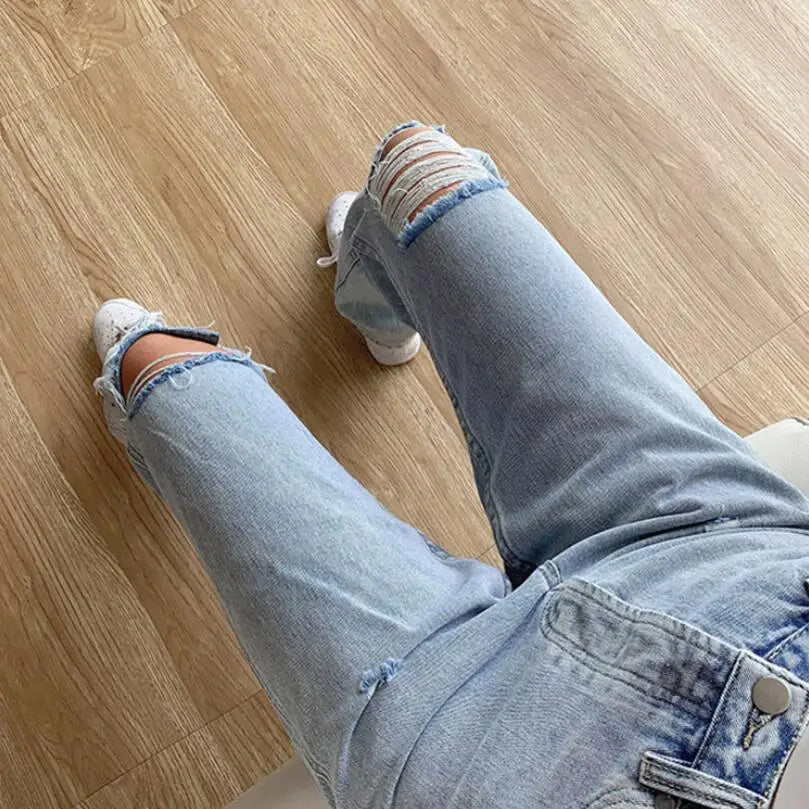 Shadowlass  -  Women's Jeans Large Size Boyfriend y2k Denim Pants Female High Waist Mom Ripped Jeans Stright Trousers w141