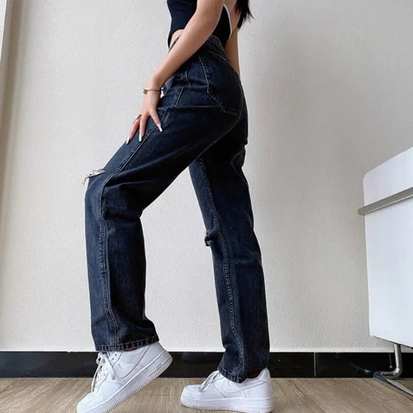 Shadowlass  -  Women's Jeans Large Size Boyfriend y2k Denim Pants Female High Waist Mom Ripped Jeans Stright Trousers w141