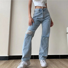 Shadowlass  -  Women's Jeans Large Size Boyfriend y2k Denim Pants Female High Waist Mom Ripped Jeans Stright Trousers w141