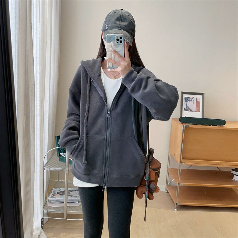 comfy school outfits High Weight Skin-Friendly Soft Double-Sided Granular Fleece Loose Western Style Hooded Sweater Coat for Women Autumn and Winter New F010513