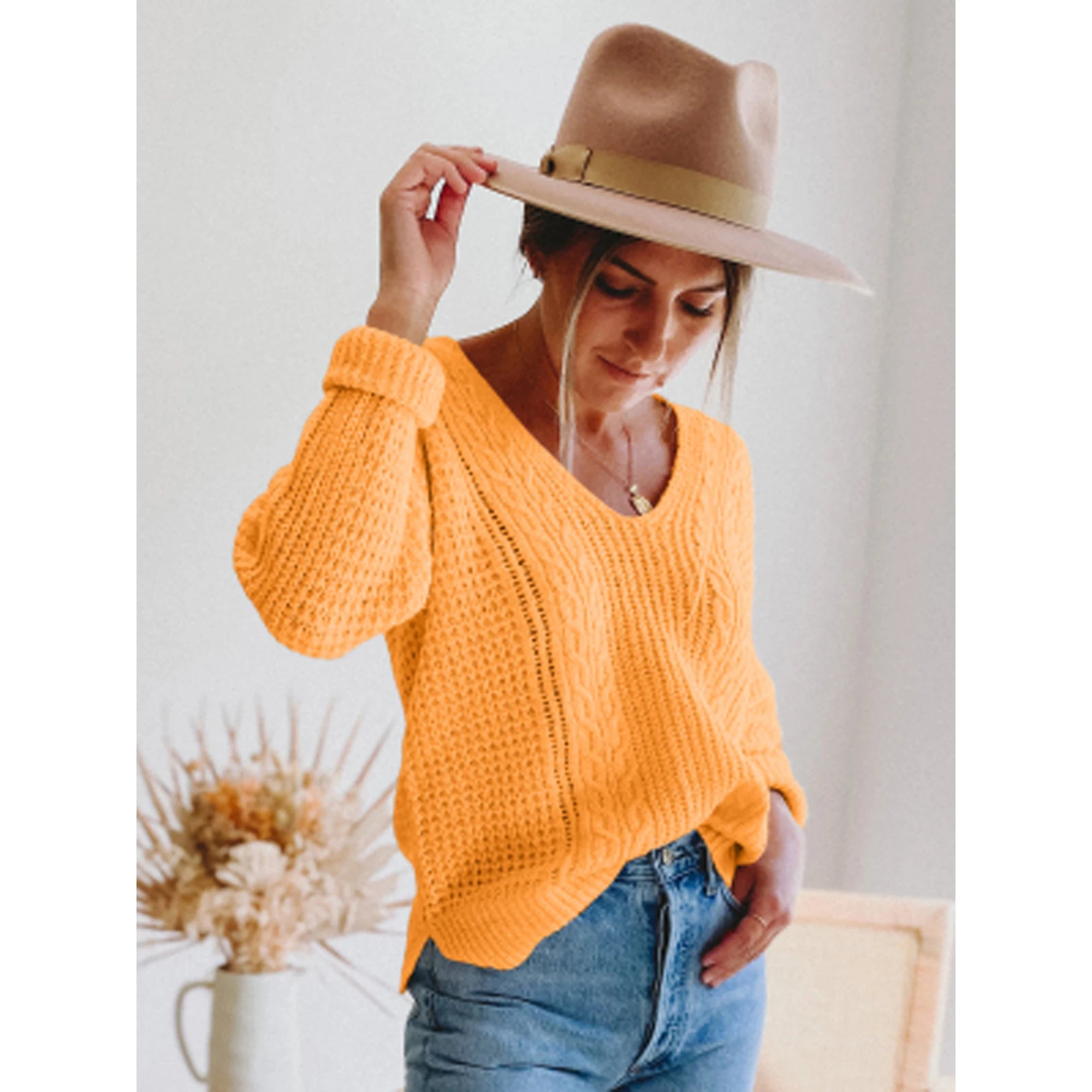 Shadowlass  -  Autumn Winter V-neck Women Knitted Pullover Elegant Sweet Knitting Hollow Out Top Women Solid Casual Sweater Jumper Knitwear