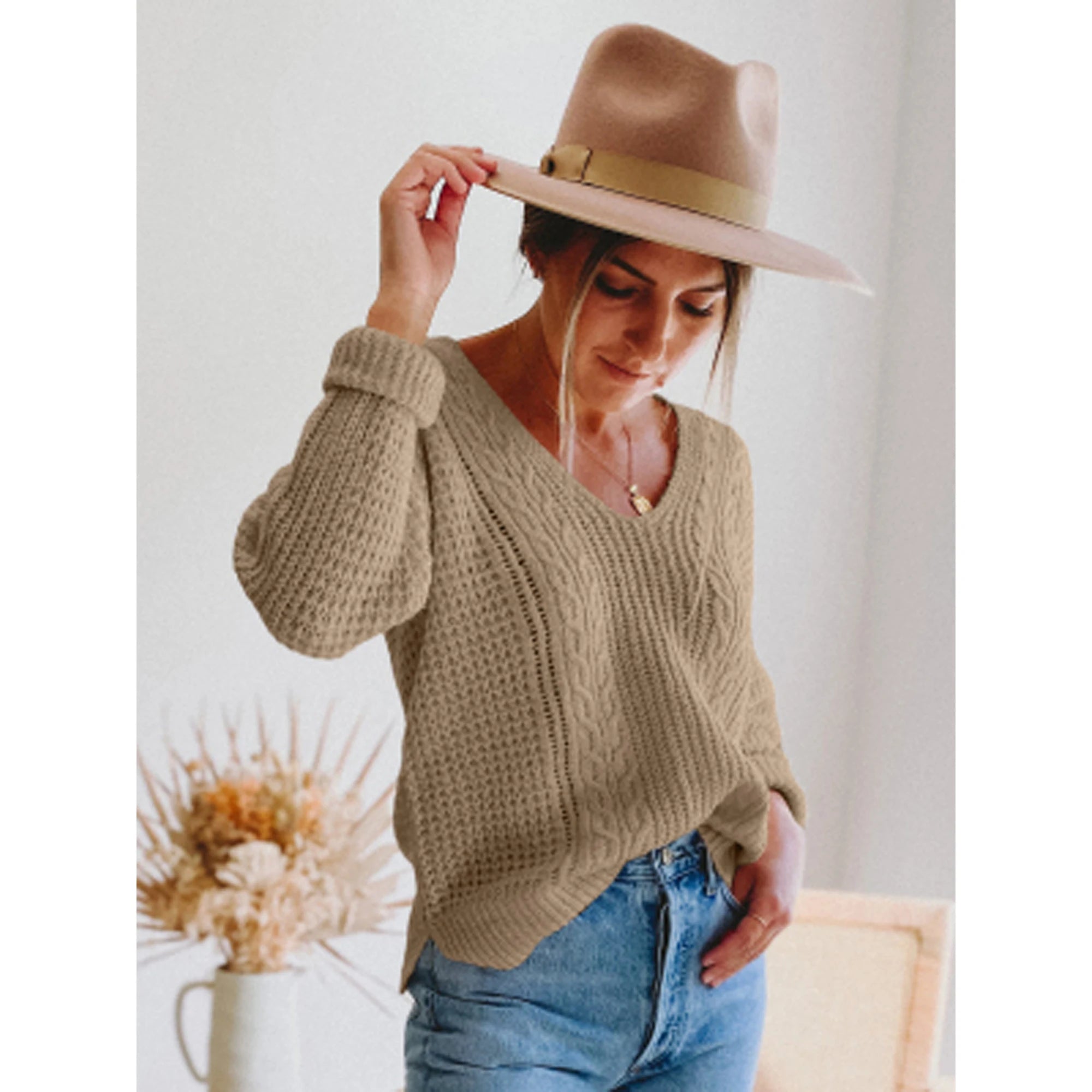 Shadowlass  -  Autumn Winter V-neck Women Knitted Pullover Elegant Sweet Knitting Hollow Out Top Women Solid Casual Sweater Jumper Knitwear