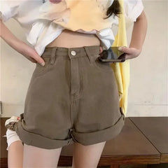 Shadowlass  -  Vintage Solid Crimping Brown Shorts Jeans