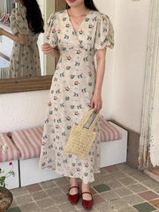 Shadowlass  -  Floral Print Long Dress Women Vintage Boho Puff Sleeve Party Dress Holiday Wear Summer