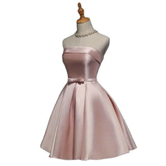 Shadowlass  -  Cute Knee Length Pink Satin Short Prom Homecoming Dress