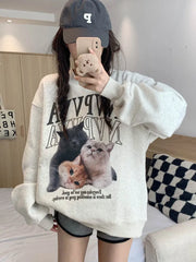 Shadowlass  -  Winter Clothes Women Cat Printed Long Sleeve Sweatshirt Hoodie Loose Casual Hoodies Pullovers O-Neck Kpop Kawaii Clothes TOPS