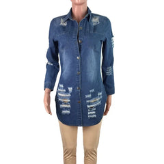 Shadowlass  -  Plus Size Women Clothing Outwears Sexy Hole Cotton Long Sleeve Ripped Jean Jacket Women L-3XL Blue Denim Casual Loose Coat