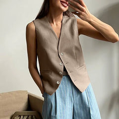 Shadowlass  -  Women's V-neck Sleeveless Vest Trouser Suit Spring and Summer Women's Solid Color Fashion British Style Casual Straight Leg Set