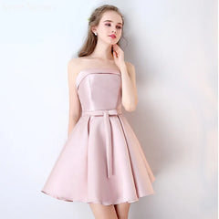 Shadowlass  -  Cute Knee Length Pink Satin Short Prom Homecoming Dress