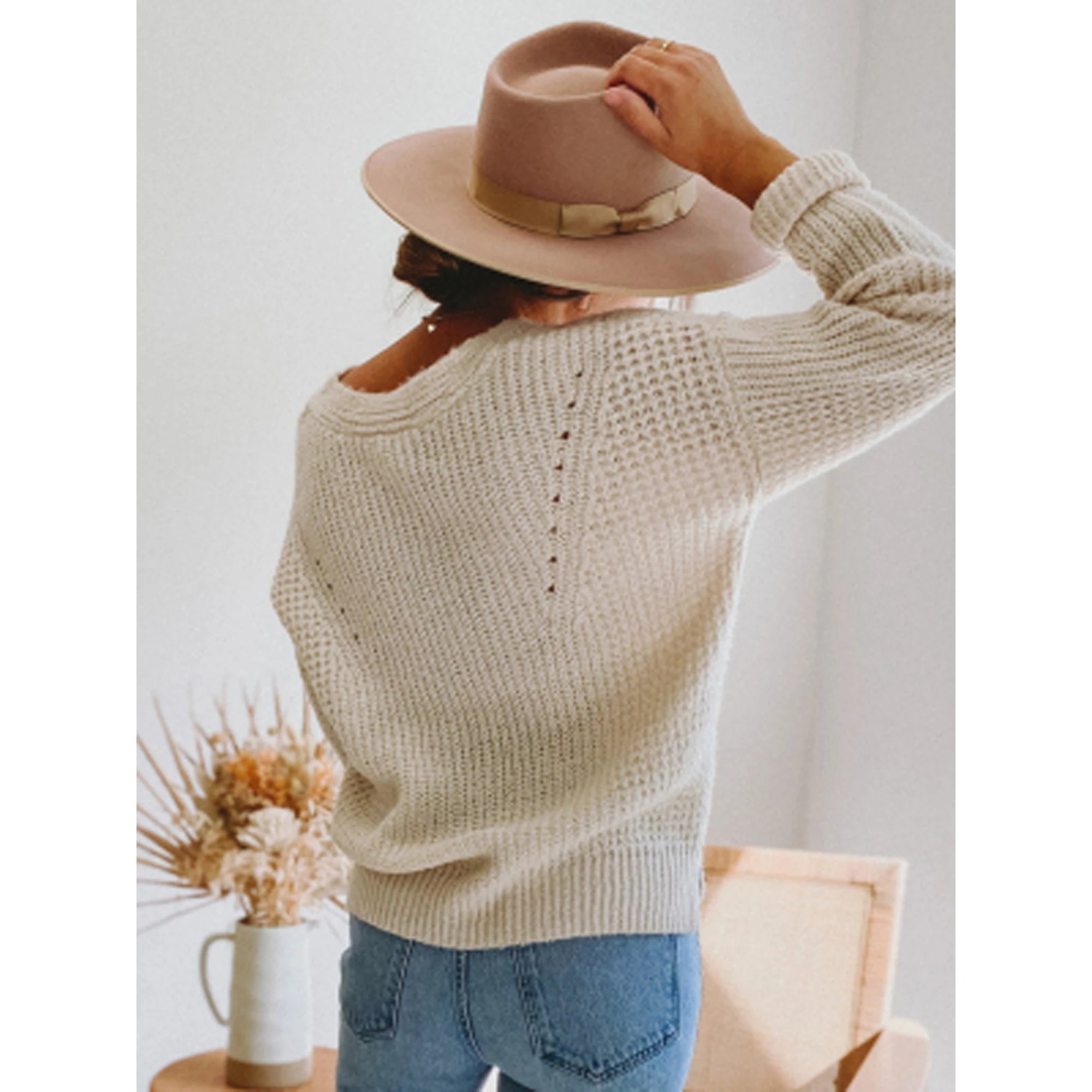 Shadowlass  -  Autumn Winter V-neck Women Knitted Pullover Elegant Sweet Knitting Hollow Out Top Women Solid Casual Sweater Jumper Knitwear