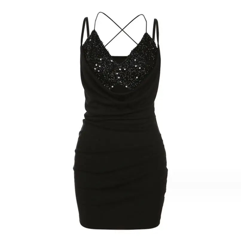 Shadowlass  -  Women Fashion Cami Dress Rave Festival Sequin Shiny Party Bodycon Dress Sexy Hot Girl Black Stretch Clubwear w917