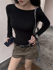 Shadowlass  -   Styles Gone Viral: 5 Fashion Pieces New Full Sleeve T-Shirts Solid Women Backless Loose Summer Office Lady Chic Sunscreen High Street Daily Tees